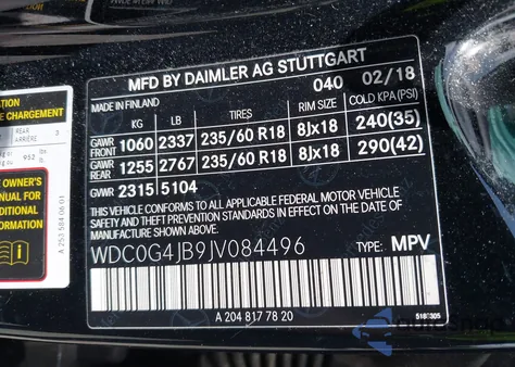 2018 Mercedes-Benz Glc 300 из США, поврежденный, VIN WDC0G4JB9JV084496